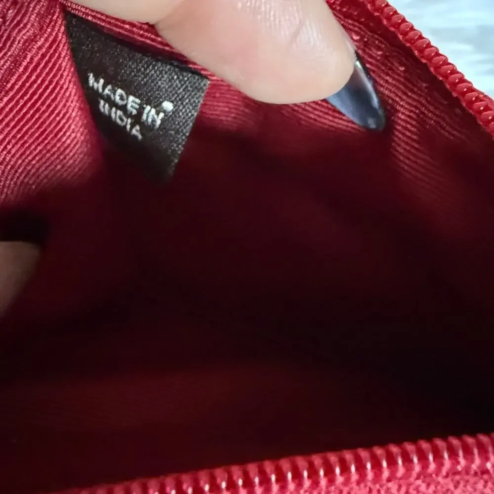 y2k Coach Vintage Red Signature Card Wallet with Chain Ring